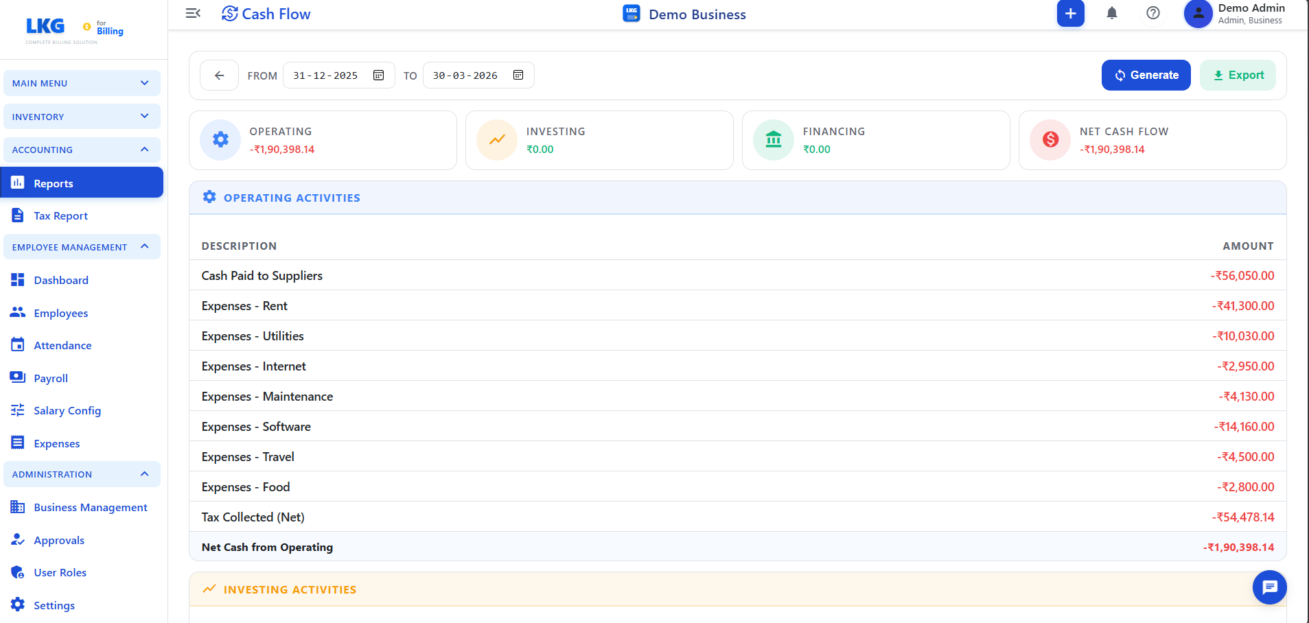Cash Flow Report